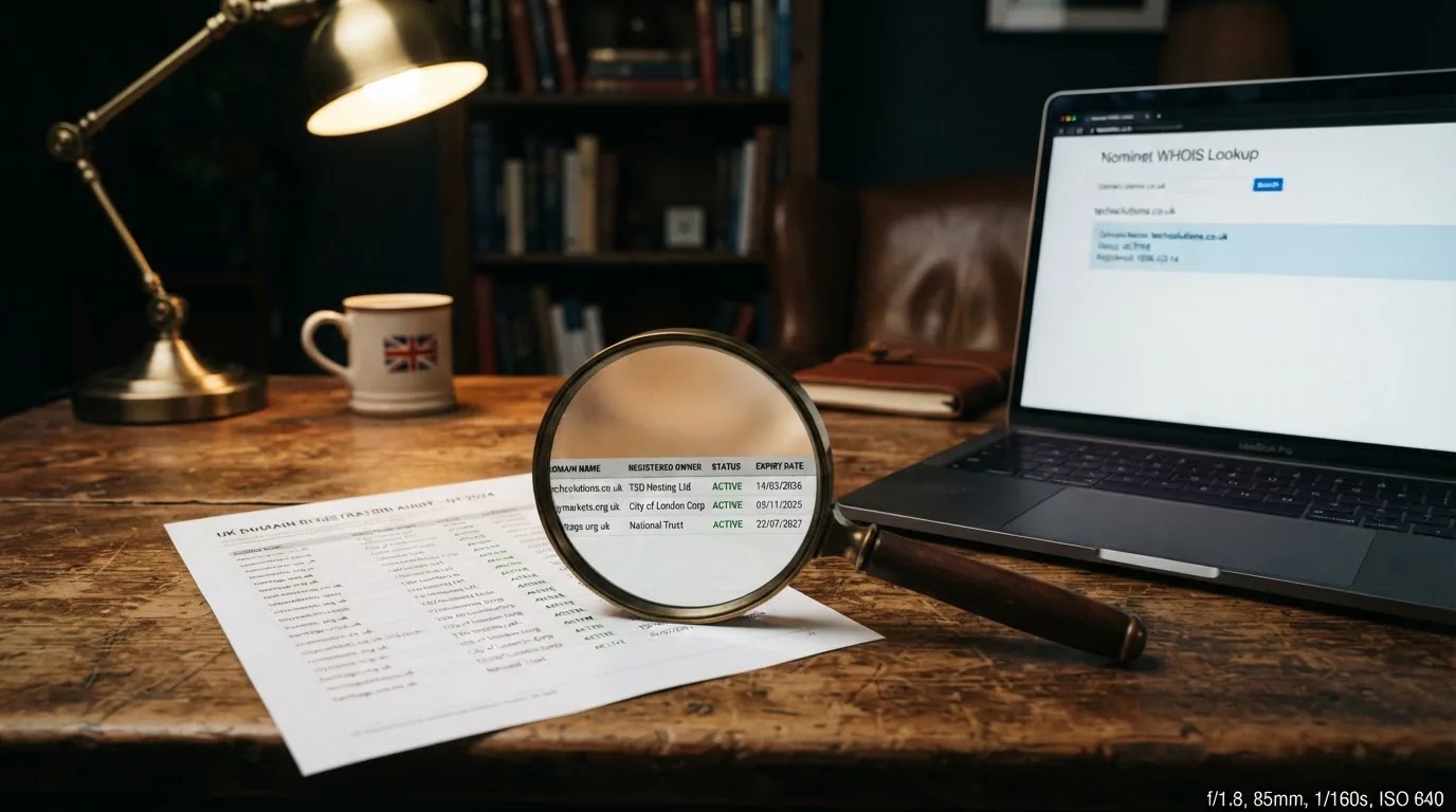 A magnifying glass rests over a printed regulatory certificate on a wooden desk.