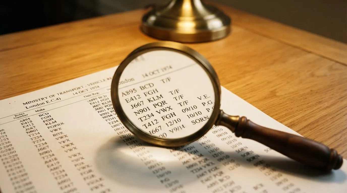 A magnifying glass rests over a printed regulatory certificate on a wooden desk.
