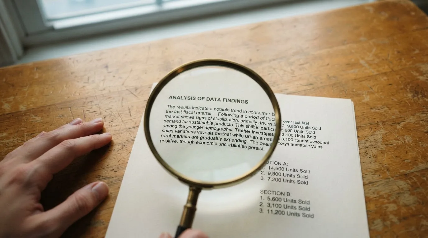 A magnifying glass rests over a printed regulatory certificate on a wooden desk.